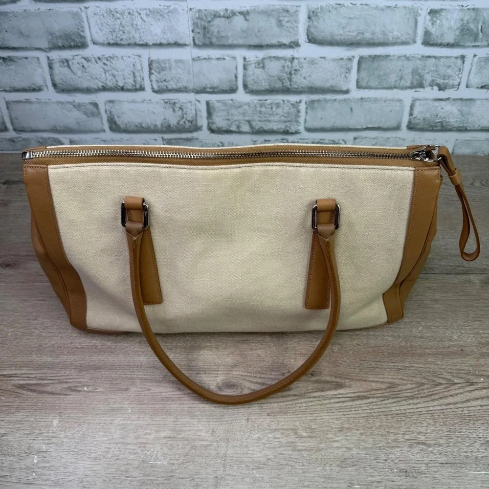 Vintage Coach Bonnies Legacy Linen Canvas Satchel Bag Camel 9435 - Picture 2 of 12